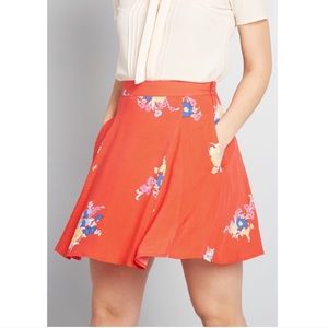 ModCloth Stay Sassy Skater Red Floral Skirt